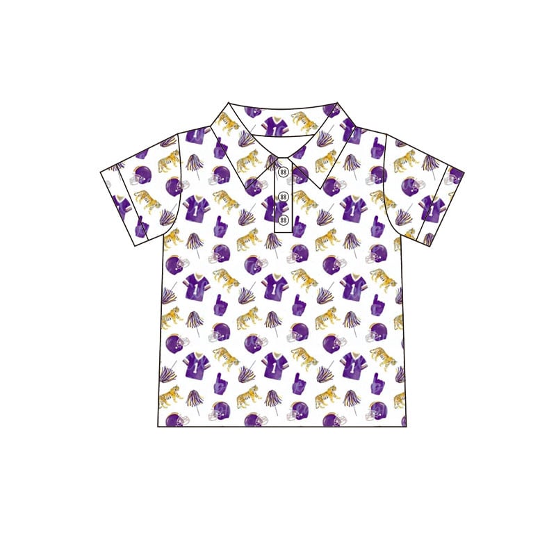 custom moq 5 mix size ATL062505 Baby Boys Purple Team Print Top Shorts Set With Matching Sleeveless Romper