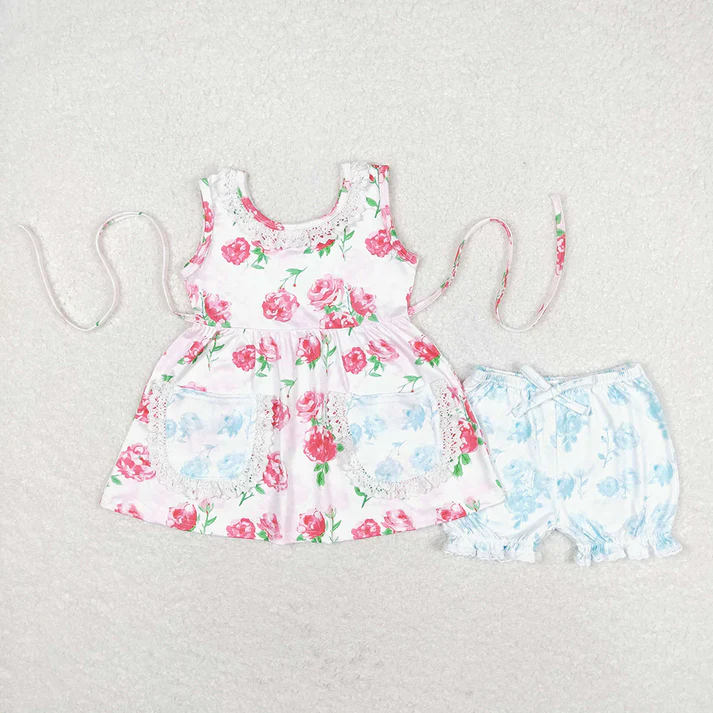 RTS Baby Girls Flowers Tunic Top Shorts Sibling Sister Clothes Sets