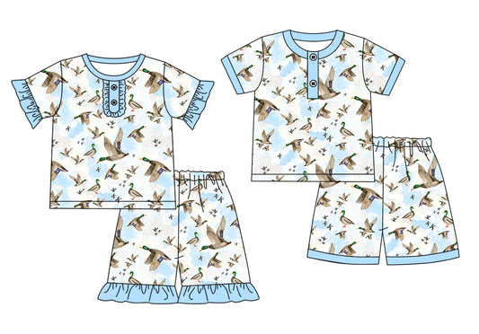 3.20 custom each style moq 5eta 4-6week Sibling Sister duck baby girl sets 1 and sets 2 match family design