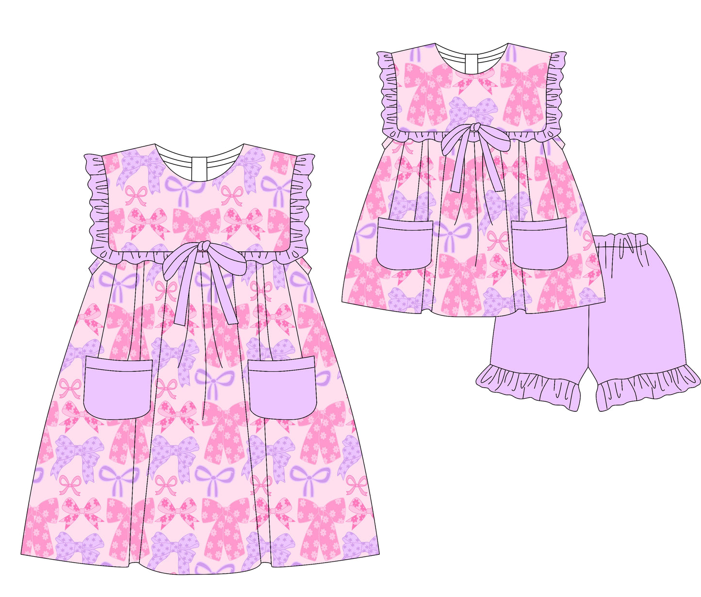 3.5 custom each style moq 5eta 4-6week Sibling Sister bow baby girl short sleeve shorts sets and dresses match design