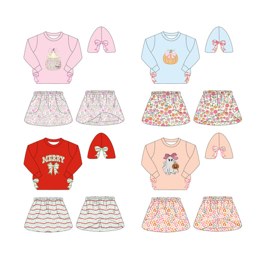 25.6.25 custom each style moq 5eta 4-6week Sibling Sisters baby girl long sleeve skirt sets 1 and skirt set 5 match family design