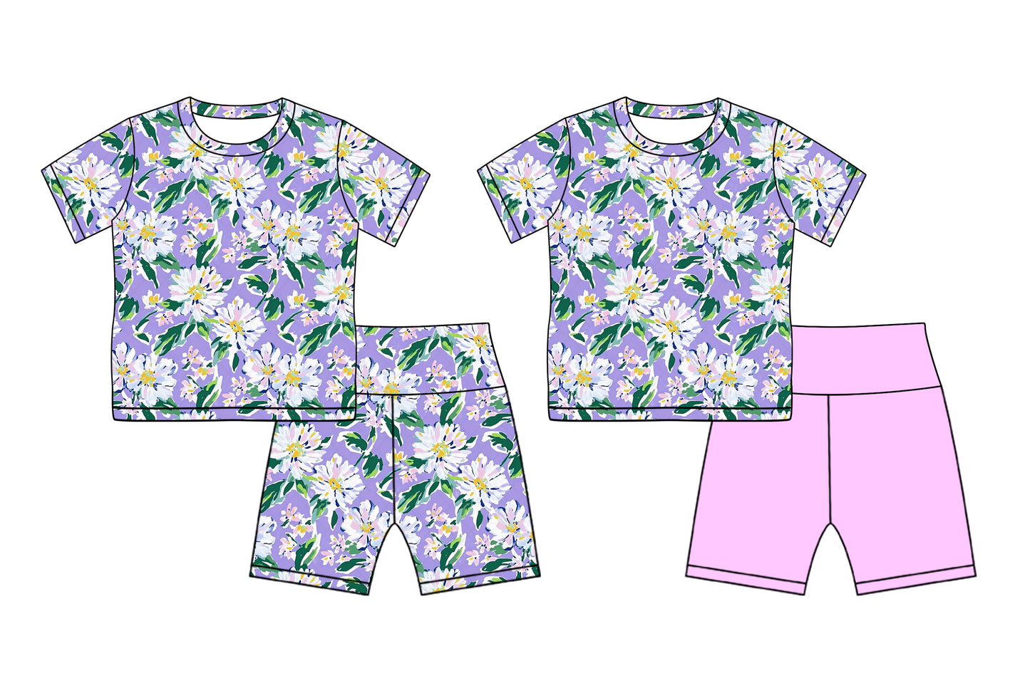 2.18 custom each style moq 5eta 4-6week Sibling Sister floral baby girls short sleeve shorts sets and set 2 match design