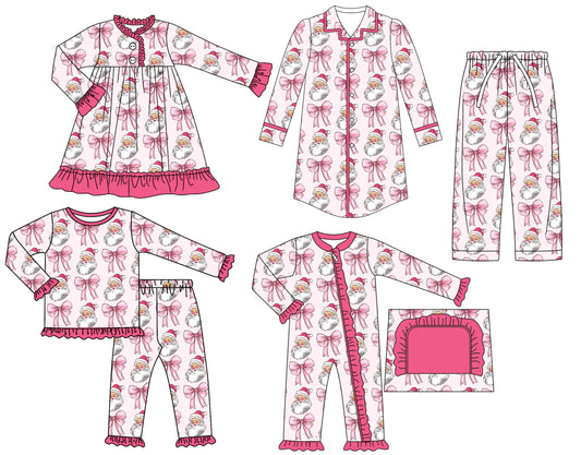 25.6.27 custom each style moq 5eta 4-6week Sibling Sisters Christmas bow baby girl long sleeve pants sets and adult top and adult pants and romper and dress match family design