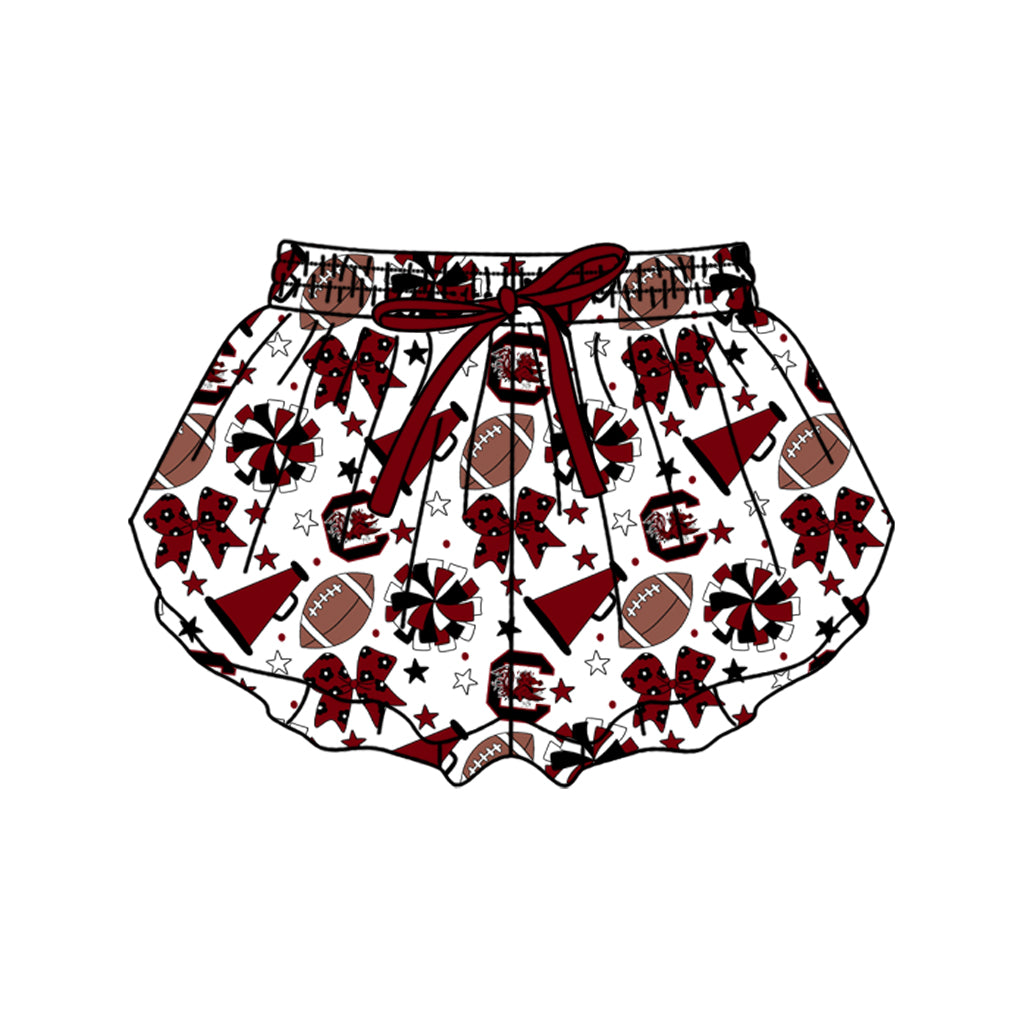 Custom moq 5 mix size milk silk summer teams Baby Girls Dark Red Stars Bows Yoga Active Ruffle Shorts Bottom for Kids