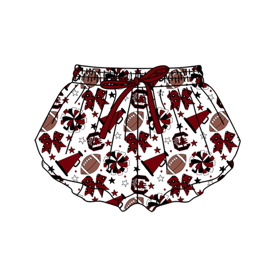 Custom moq 5 mix size milk silk summer teams Baby Girls Dark Red Stars Bows Yoga Active Ruffle Shorts Bottom for Kids