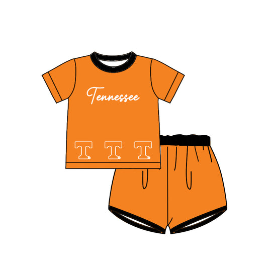 Custom moq 5 each style eta 6-8weeks baby boy clothes team orange short sleeve shorts sets-25.10.14