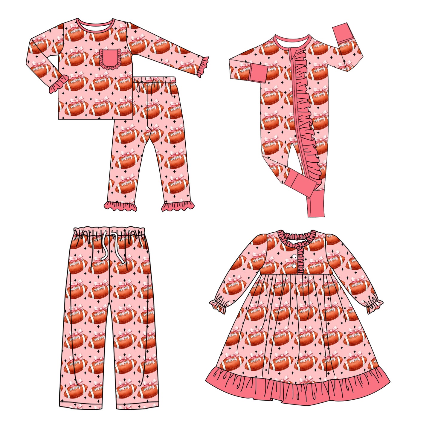 25.9.12 custom each style moq 5eta 4-8week Sibling Sister rugby bow baby long sleeve pants sets and romper and dress and adult pants match design