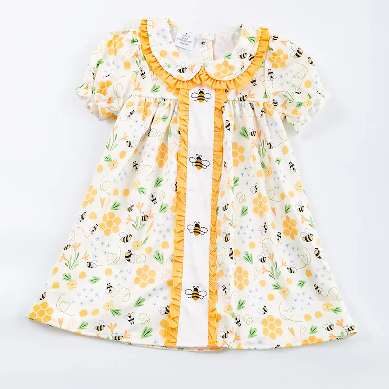 5.21custom each style moq 5eta 4-5week Sibling Sister bee print yellow girls and baby briefs set match family design