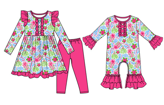 25.7.3 custom each style moq 5eta 4-6week Sibling Sisters floral baby girl long sleeve pants sets and rompers match family design