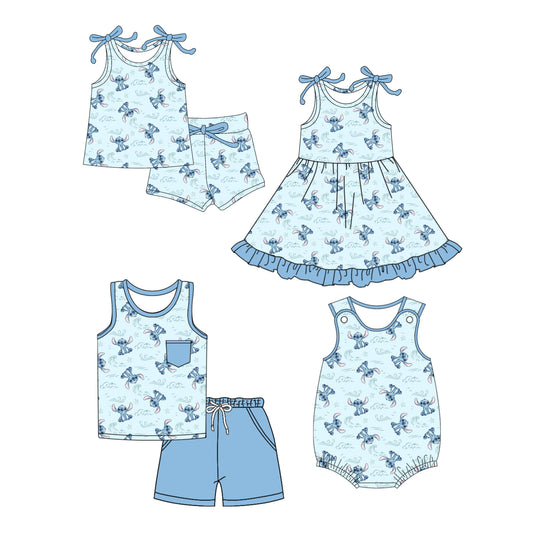 4.8 custom each style moq 5eta 4-6week Sibling Sister stitch baby girl short sleeve shorts sets and sets 2 and girl romper and dress match design