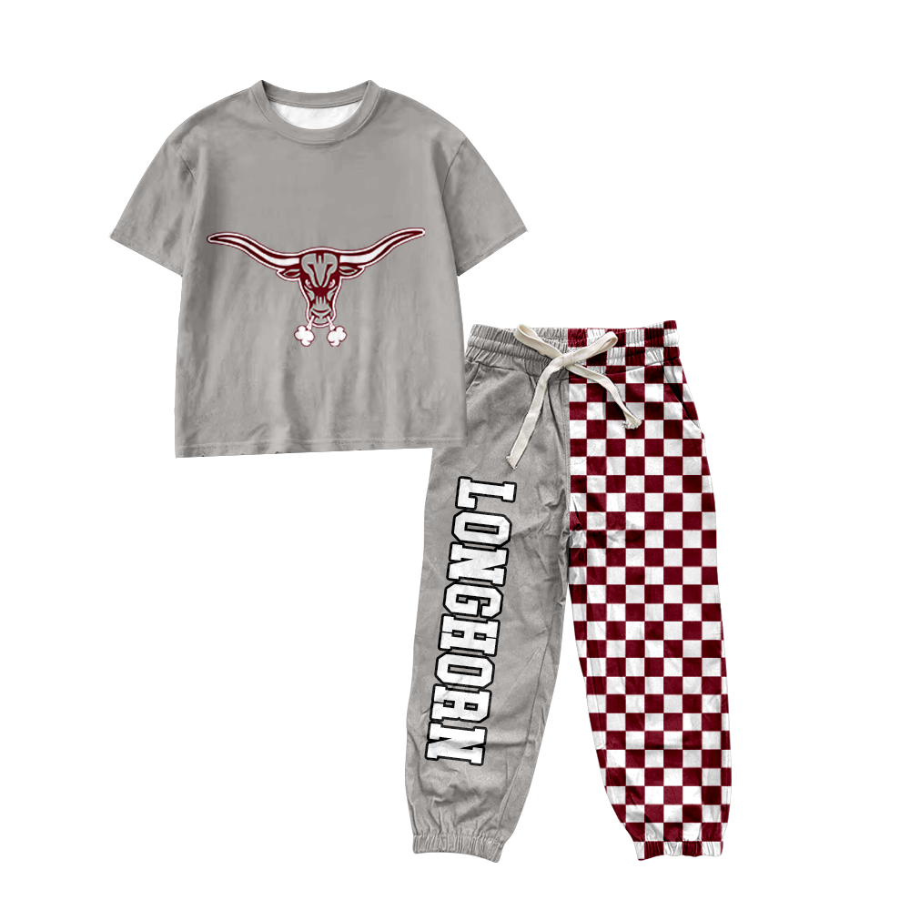 custom moq 5 mix size MSD071008 Baby Kids Short Sleeve Shirt Plaid Patchwork Long Pants Team Casual Set