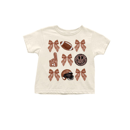 7.26 custom each style moq 5 eta 4-6week baby girls clothes bow rugby beige short sleeve top