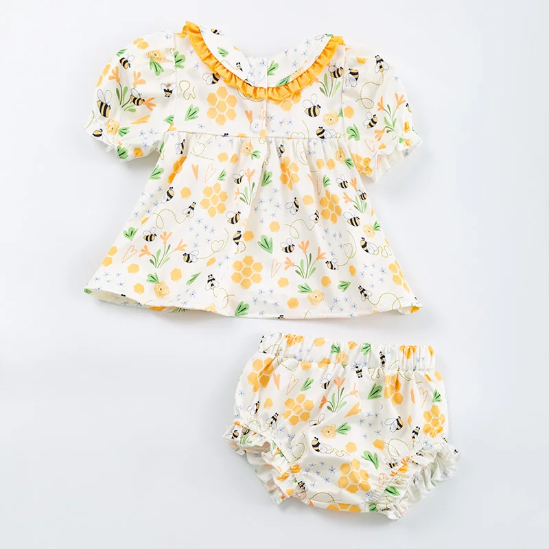 5.21custom each style moq 5eta 4-5week Sibling Sister bee print yellow girls and baby briefs set match family design