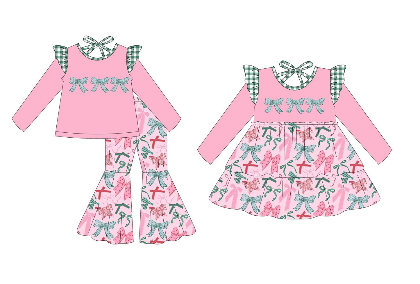 25.6.24 custom each style moq 5eta 4-6week Sibling Sisters bow pink baby girl long sleeve pants sets and dress match family design