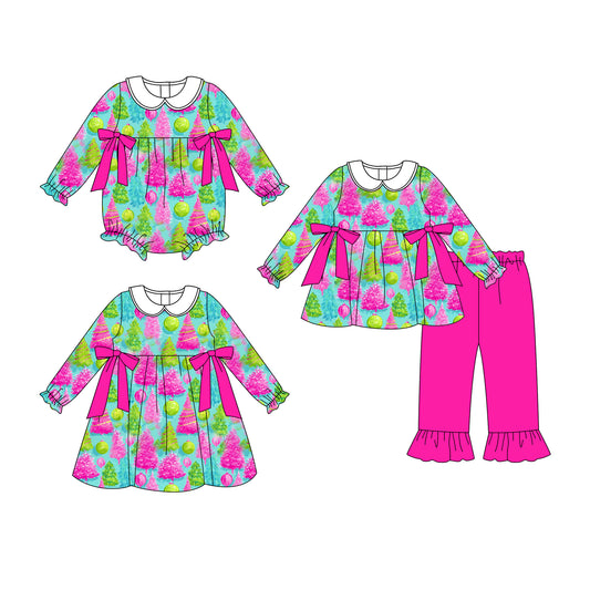 25.7.28 custom each style moq 5eta 4-6week Sibling Sisters Christmas baby girl long sleeve pants sets and dress and rompers match family design