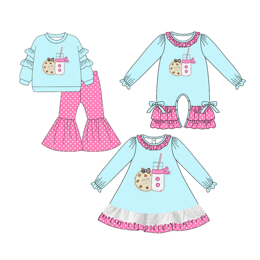 25.5.26 custom each style moq 5eta 4-6week Sibling Sisters Christmas milk biscuit baby girl long sleeve pants sets and dress and rompers match family design