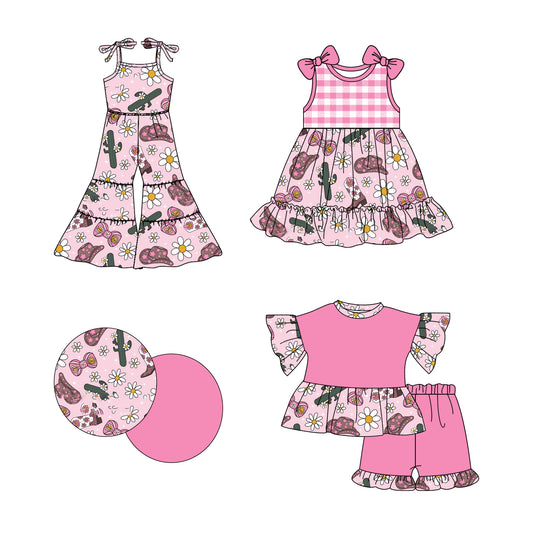 2.19 custom each style moq 5eta 4-6week Sibling Sister catcus hat baby girl sets and dress and jumpsuit match family design