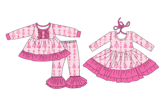 25.7.21 custom each style moq 5eta 4-6week Sibling Sisters Christmas baby girl long sleeve pants sets and dress match family design