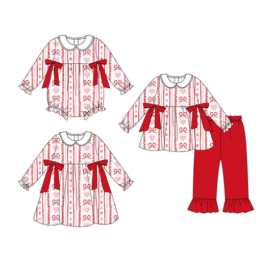 25.9.9 custom each style moq 5eta 4-6week Sibling Sisters Christmas bow baby girl long sleeve pants sets and dress and rompers match family design