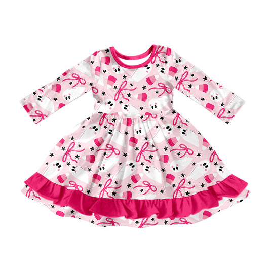 8.7 custom each style moq 5eta 4-6week baby girls clothes bow ghost pink long sleeve dress