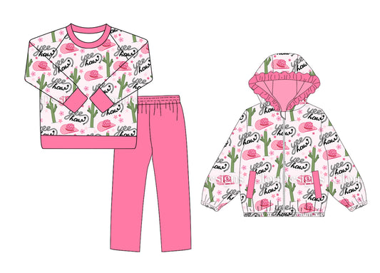 25.9.24 custom each style moq 8 eta 6-8week Sibling Sisters catcus baby girl long sleeve pants sets and top match family design