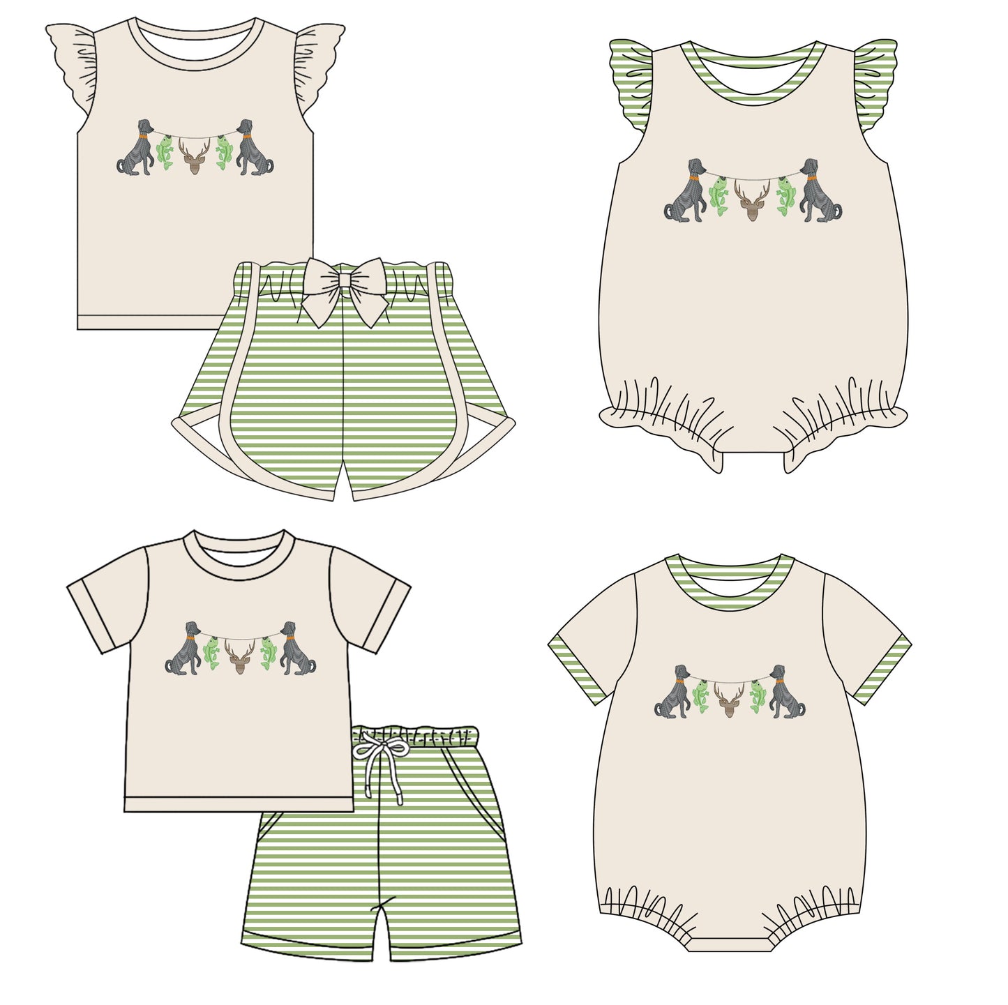 11.28 custom each style moq 5eta 4-6week Sibling Sister puppy baby girl short sleeve shorts sets and sets 2 and girls romper and boy romper match design