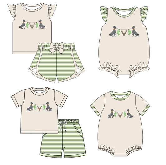 11.28 custom each style moq 5eta 4-6week Sibling Sister puppy baby girl short sleeve shorts sets and sets 2 and girls romper and boy romper match design