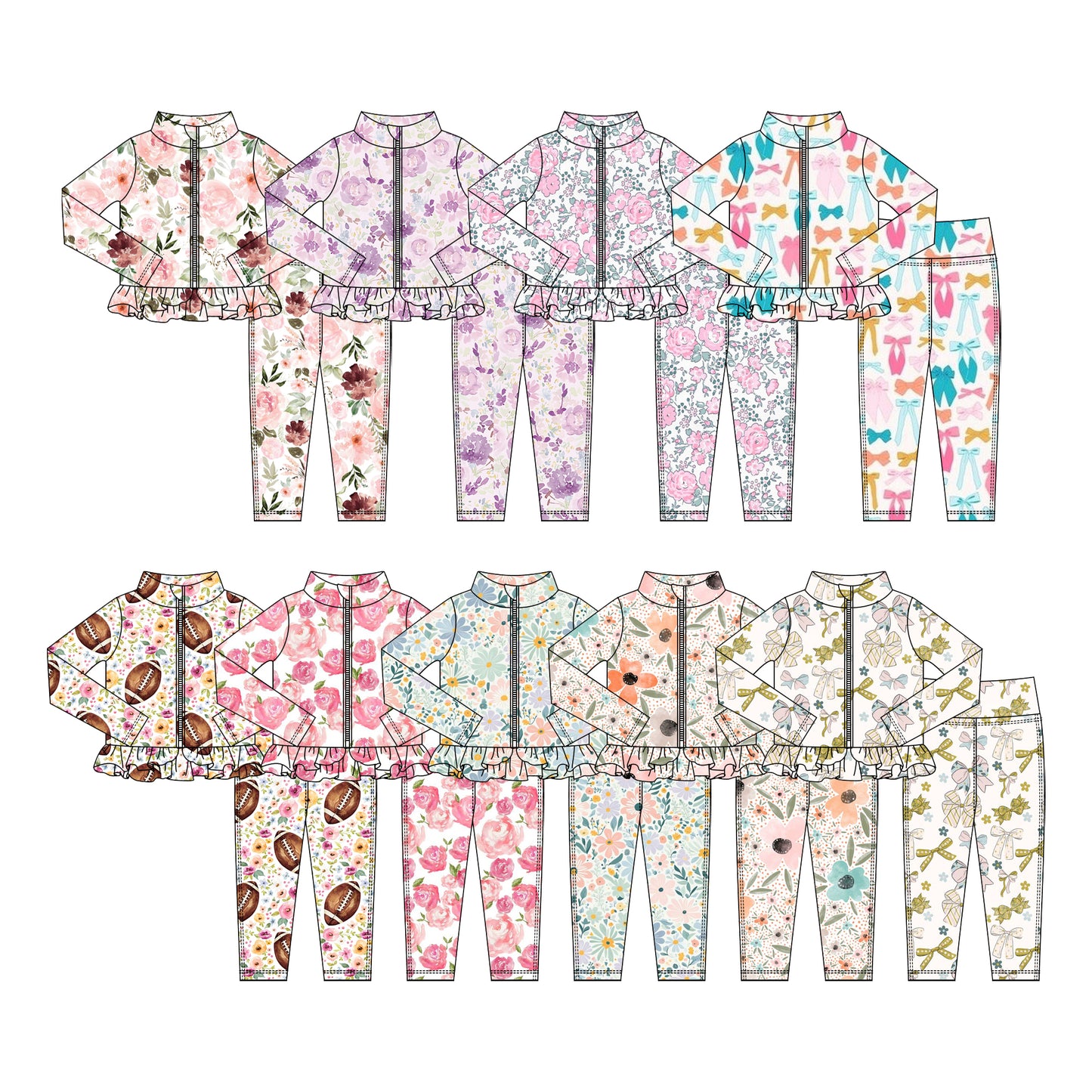 25.10.14 custom each style moq 5 eta 6-8week Sibling Sisters baby girl long sleeve pants sets 9 match family design