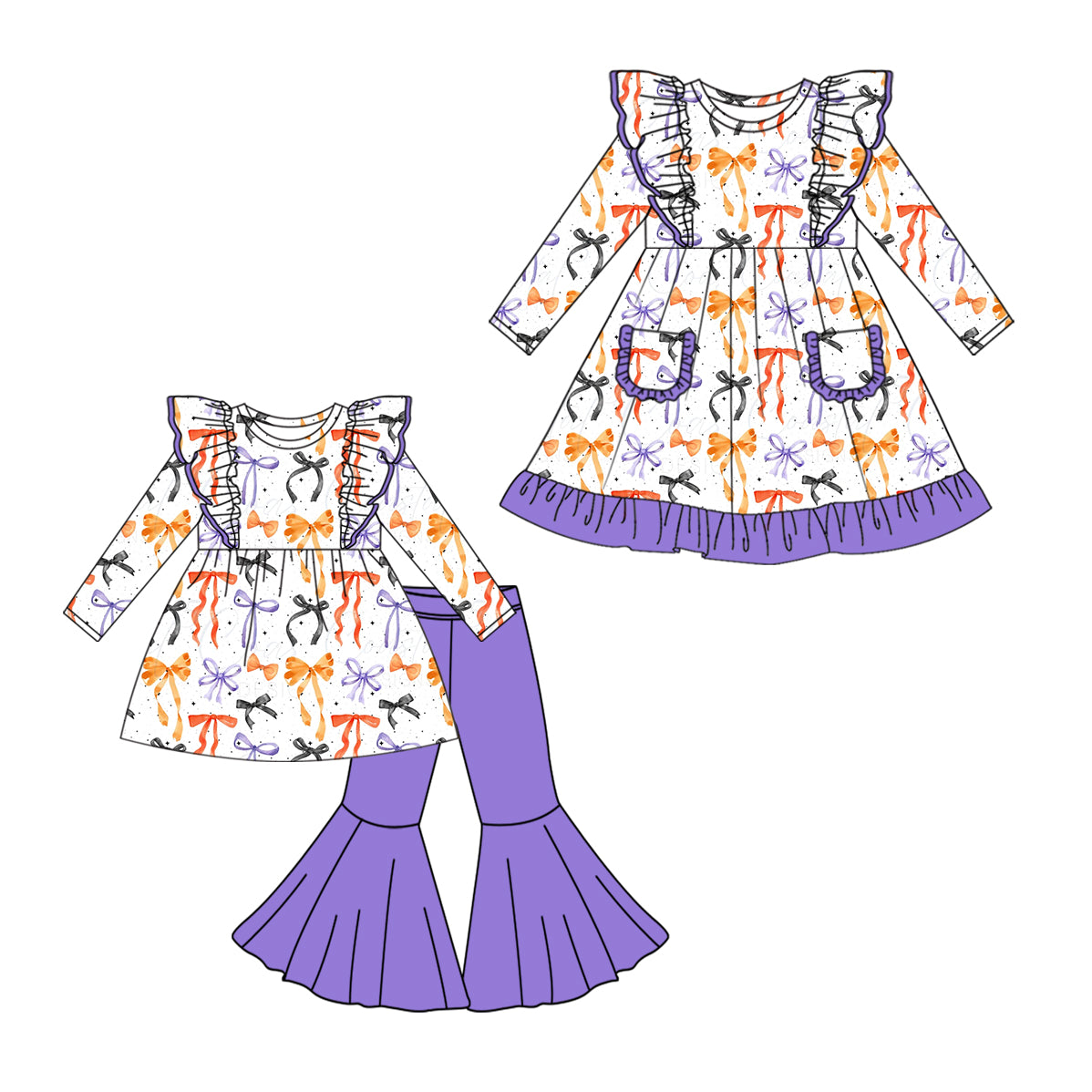 25.5.12 custom each style moq 5eta 4-6week Sibling Sisters bow baby girl long sleeve pants sets and dress match family design