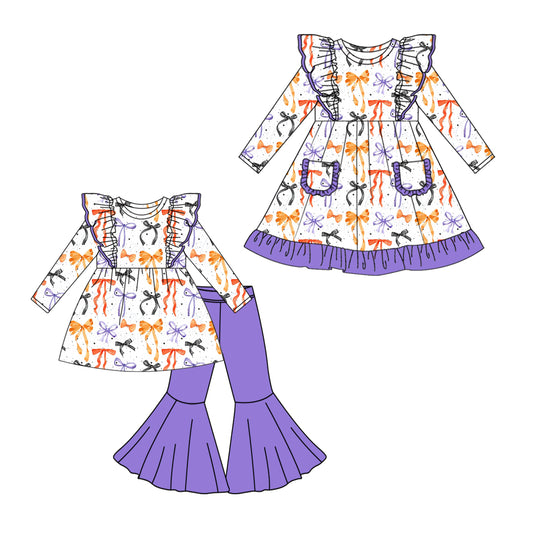 25.5.12 custom each style moq 5eta 4-6week Sibling Sisters bow baby girl long sleeve pants sets and dress match family design