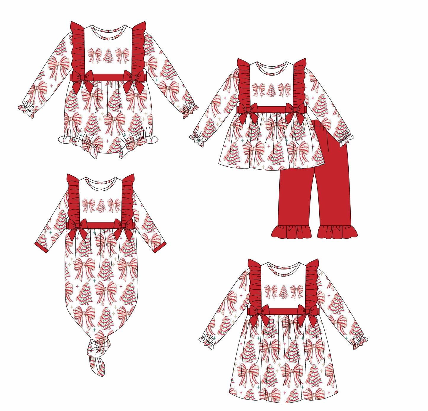 25.6.9 custom each style moq 5eta 4-6week Sibling Sisters Christmas bow baby girl long sleeve pants sets and dress and rompers and nightgown match family design