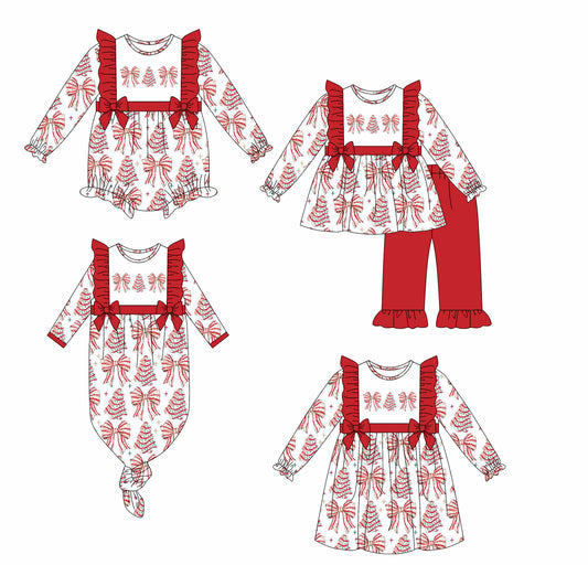 25.6.9 custom each style moq 5eta 4-6week Sibling Sisters Christmas bow baby girl long sleeve pants sets and dress and rompers and nightgown match family design