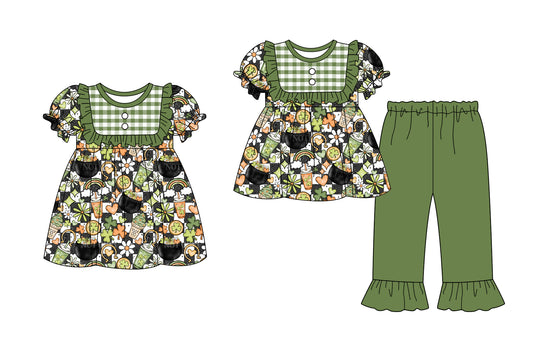 25.9.16 custom each style moq 5eta 6-8week Sibling Sisters floral baby girl short sleeve pants sets and dress match family design