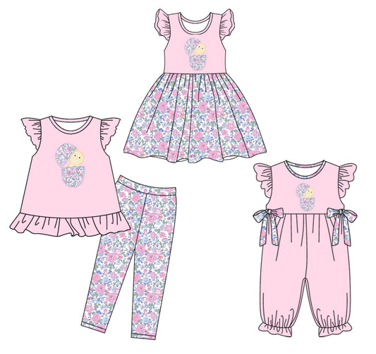 25.10.24 custom each style moq 5 eta 6-8week Sibling Sisters floral baby girl short sleeve pants sets and dress and rompers match family design