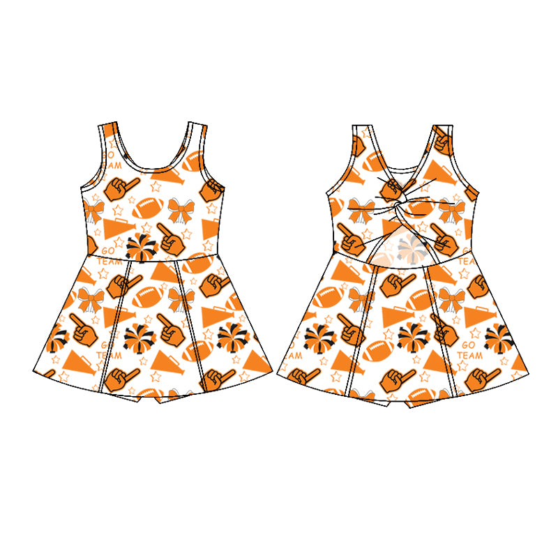 Custom moq 5 each style summer teams baby girls clothes team orange hooded long sleeve tops and short sleeve top and dress and shorts-25.6.12