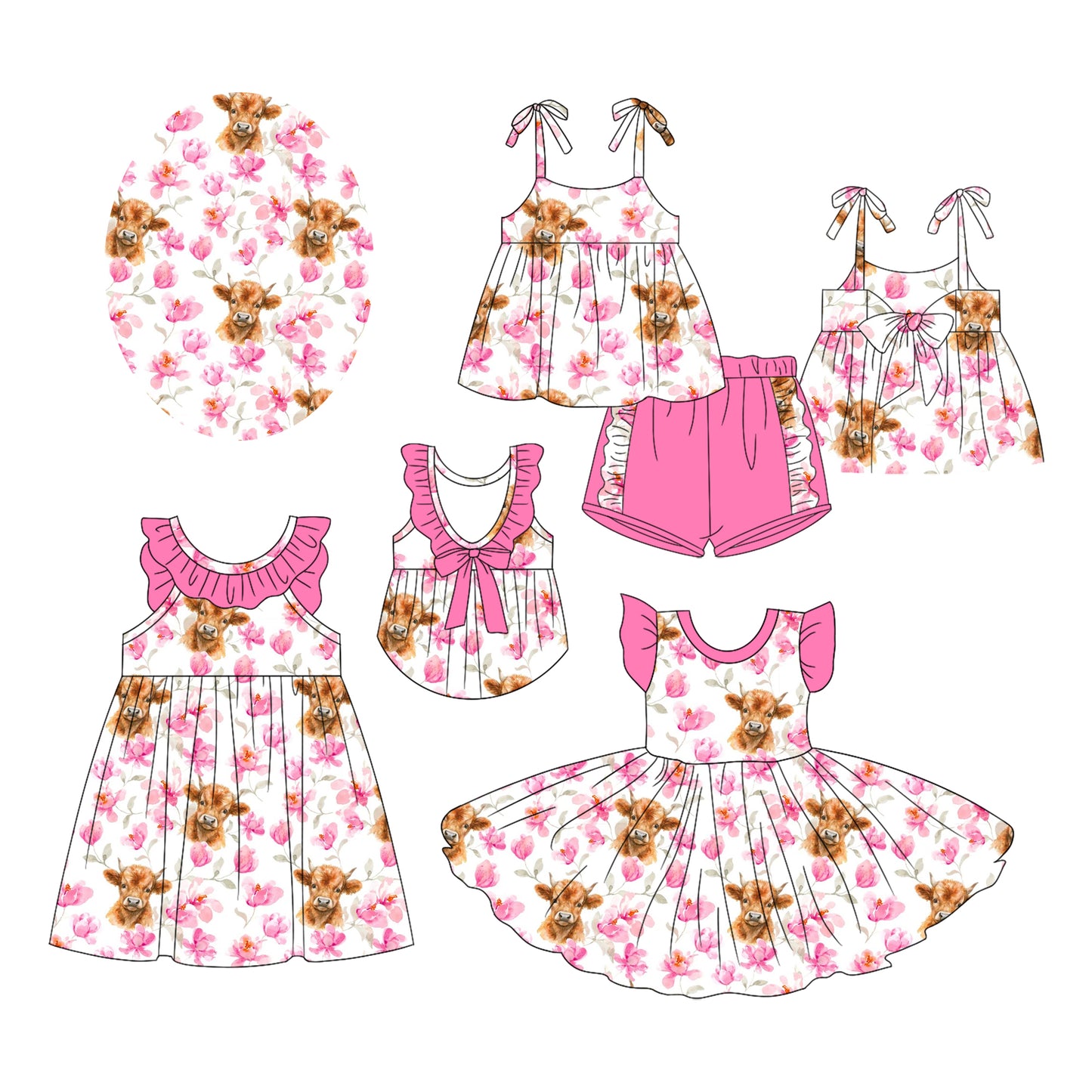 2.20 custom each style moq 5eta 4-6week Sibling Sister alpine floral baby girl short sleeve shorts sets and dress and dress 2 match design