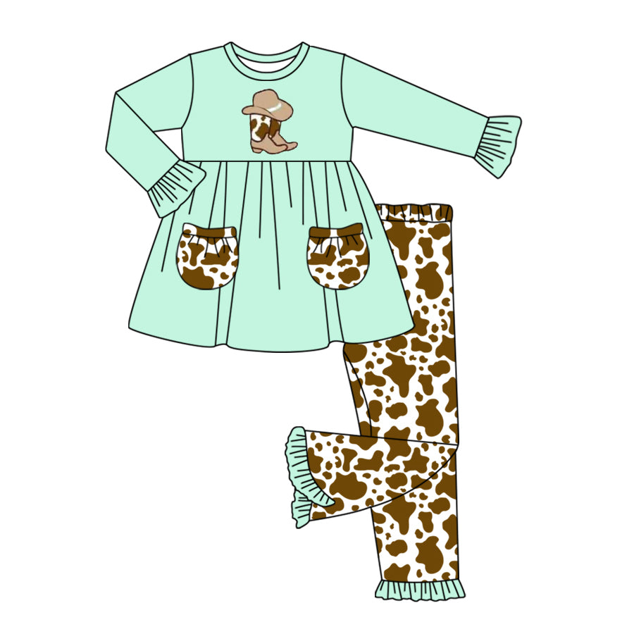 5.31 custom each style moq 5eta 4-6week Sibling Sister boots leopard teal girls outfits and romper match family design