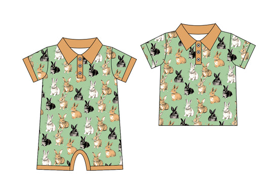 25.10.1 custom each style moq 8 eta 6-8week Sibling Sister easter bunny baby short sleeve romper and top match design