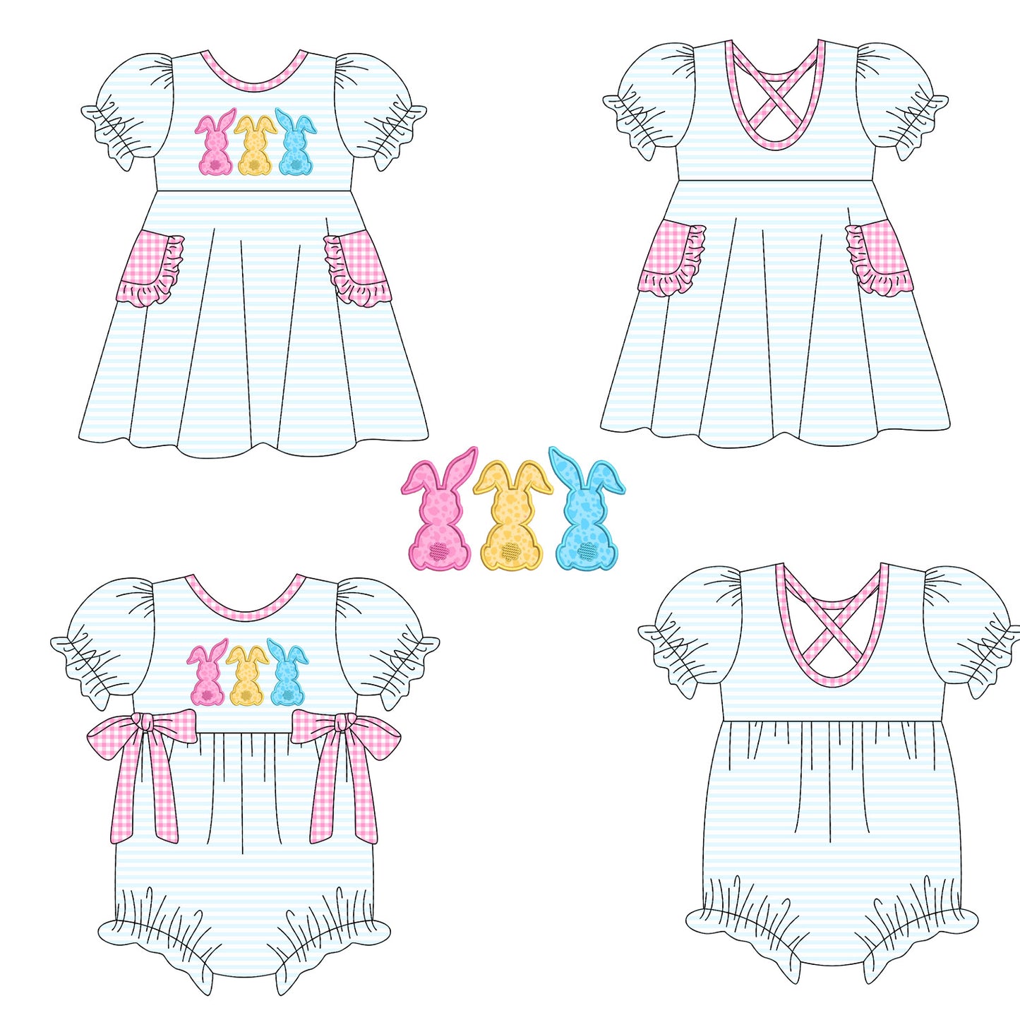 25.10.3 custom each style moq 8 eta 6-8week Sibling Sisters bunny baby girl short sleeve dress and romper match family design