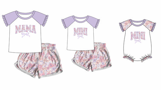 12.10 custom each style moq 5eta 4-6week Sibling Sister Mini floral baby girls short sleeve shorts sets and adult sets and romper match design