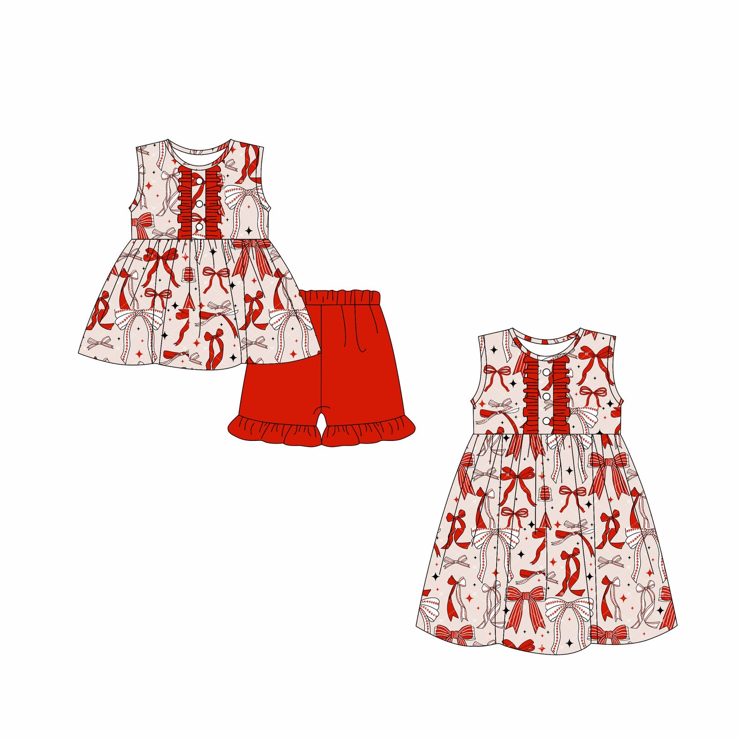 3.3 custom each style moq 5eta 4-6week Sibling Sister bow baby girl short sleeve shorts sets and dresses match design