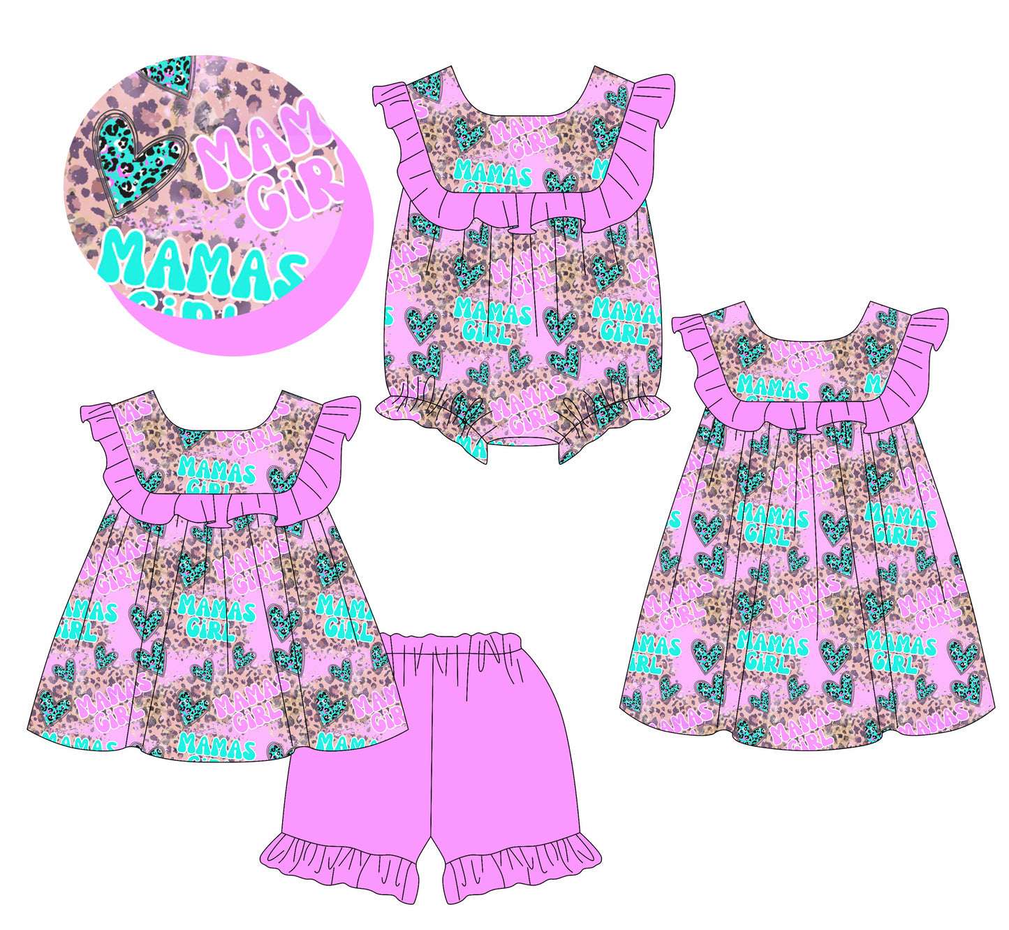 3.7 custom each style moq 5eta 4-6week Sibling Sisters MAMA GIRL baby girl short sleeve shorts sets and dress and rompers match family design