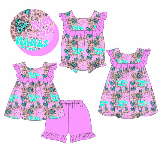 3.7 custom each style moq 5eta 4-6week Sibling Sisters MAMA GIRL baby girl short sleeve shorts sets and dress and rompers match family design