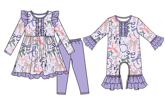 25.7.4 custom each style moq 5eta 4-6week Sibling Sisters bow baby girl long sleeve pants sets and rompers match family design
