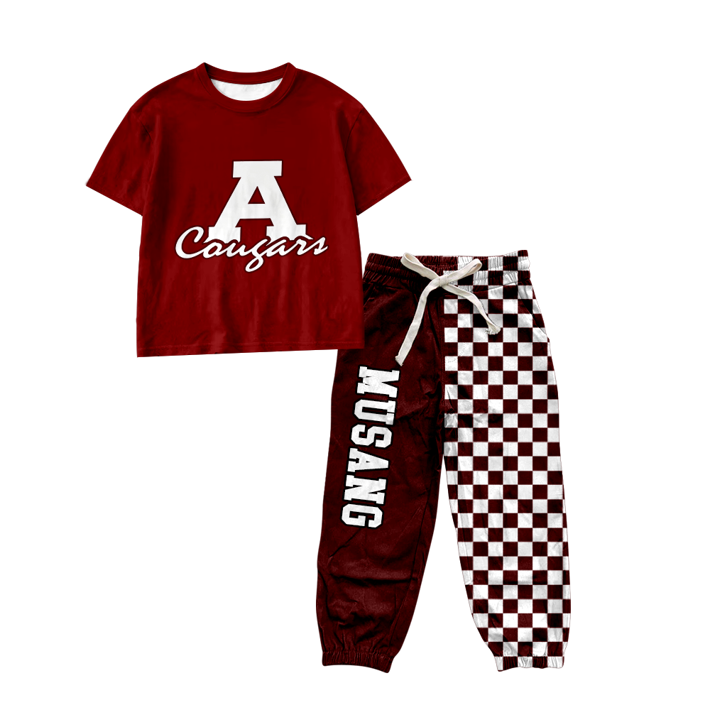 custom moq 5 mix size MSD070608 Baby Kids Short Sleeve Shirt Checked Long Pants Casual Set