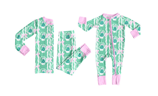 25.8.20 custom each style moq 5eta 4-6week Sibling Sisters Christmas trees bow baby girl long sleeve pants sets and dress and rompers match family design