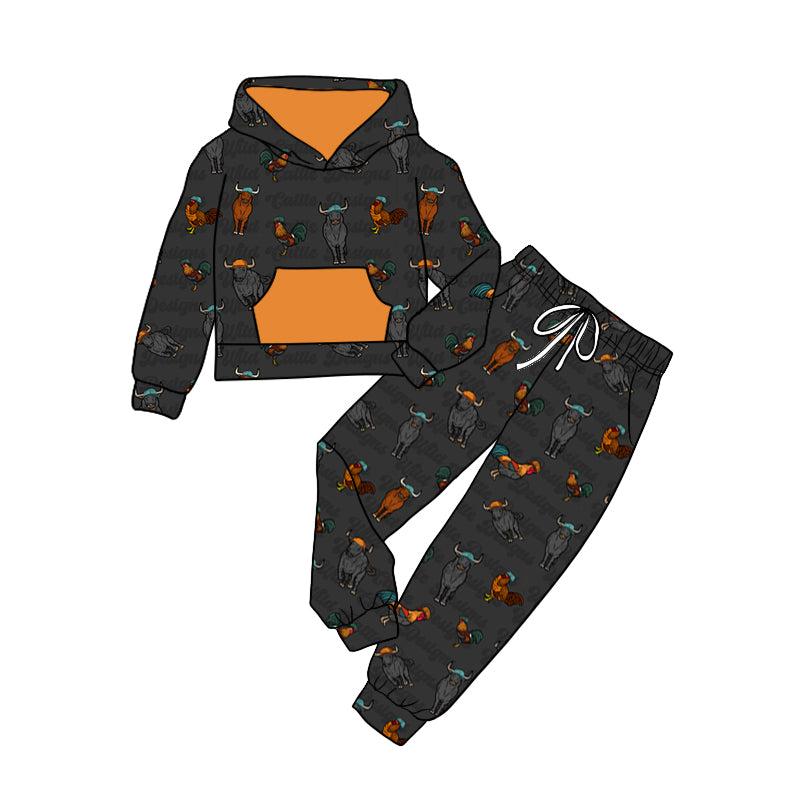 9.3 custom each style moq 5eta 4-6week baby boy clothes cow hooded long sleeve pants sets