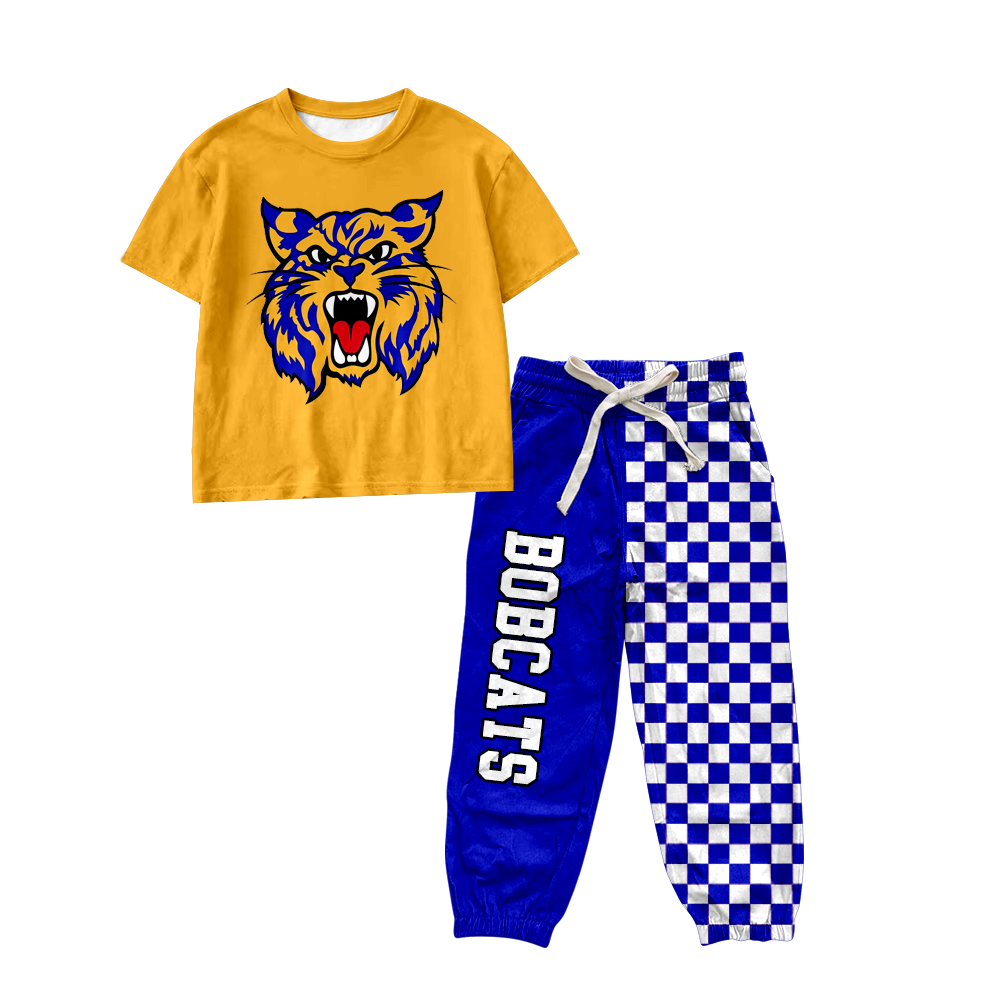 custom moq 5 mix size MSD071108 Baby Kids Short Sleeve Shirt Plaid Patchwork Long Pants Team Set