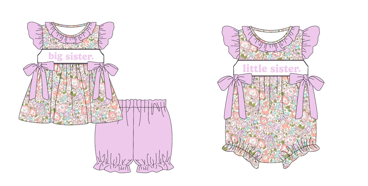 12.27 custom each style moq 5eta 4-6week Sibling Sister big sister baby girl short sleeve shorts sets and rompers match design
