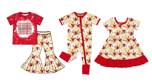 12.6 custom each style moq 5eta 4-6week Sibling Sister crayfish red baby girl sets and dress and rompers match family design